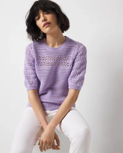 White House Black Market Puff Sleeve Pointelle Sweater In Lavender