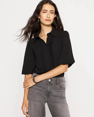 White House Black Market Puff Sleeve Ruffle Shirt In Black
