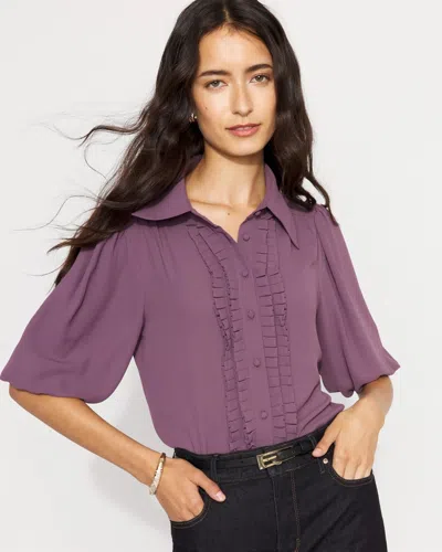 White House Black Market Puff Sleeve Ruffle Shirt In Pink