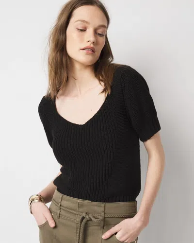 White House Black Market Puff Sleeve Sweetheart Pullover Sweater In Black