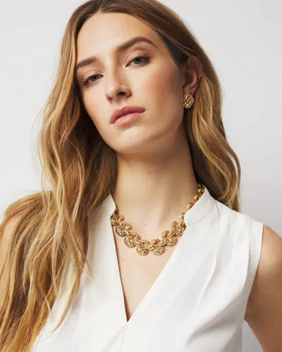 White House Black Market Quilted Metal Statement Necklace |  In Gold