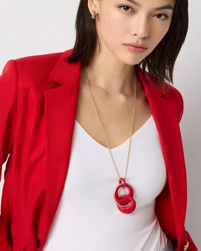 White House Black Market Raffia Pendant Necklace |  In Red