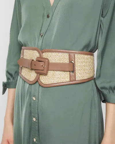 White House Black Market Raffia Wide Belt In Vachetta