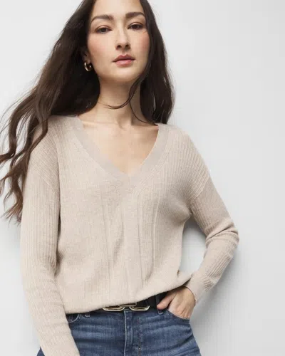 White House Black Market Relaxed Cashmere-blend V-neck Sweater In Heather Biscotti