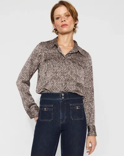 White House Black Market Relaxed Utility Satin Shirt In Brown