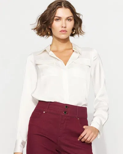 White House Black Market Relaxed Utility Satin Shirt In White