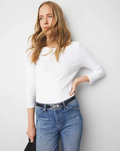 White House Black Market Ribbed Boatneck Top In White