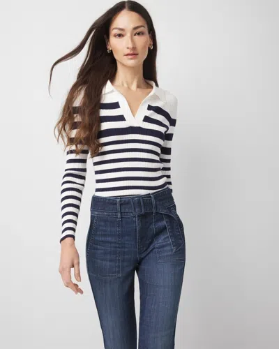 White House Black Market Ribbed Collar Pullover Sweater In Julia Stripe Ecru