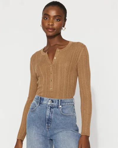 White House Black Market Ribbed Henley Sweater In Brown