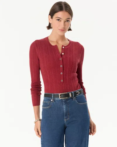 White House Black Market Ribbed Henley Sweater In Heathered Dark Rouge