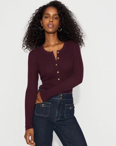 White House Black Market Ribbed Henley Sweater In Red