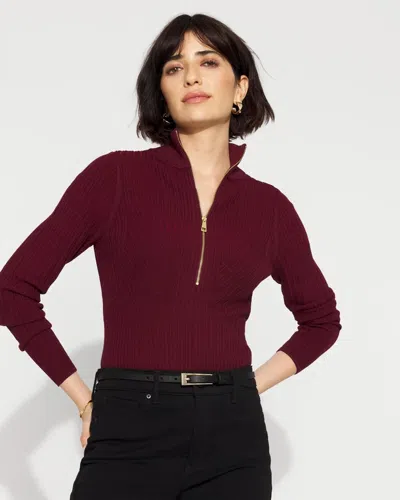 White House Black Market Ribbed Knit Half-zip Mock Neck Sweater