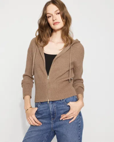 White House Black Market Ribbed Knit Zip Hooded Sweater Jacket