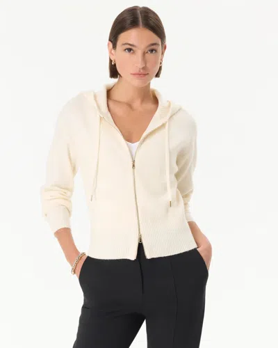 White House Black Market Ribbed Knit Zip Hooded Sweater Jacket In Antique White