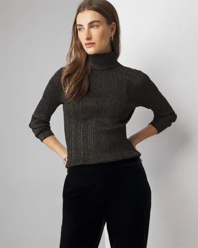 White House Black Market Ribbed Lurex Turtleneck Sweater In Black Gold Lurex