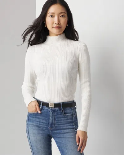 White House Black Market Ribbed Mockneck Sweater In White