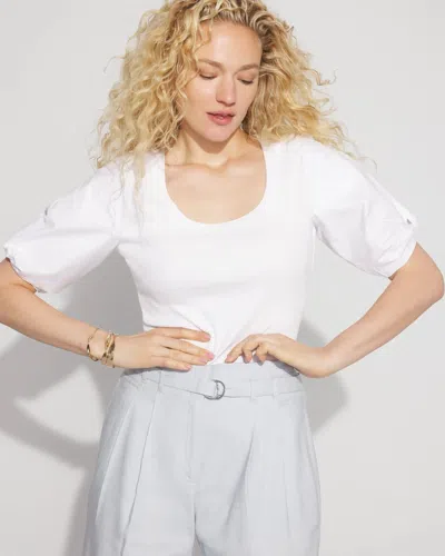 White House Black Market Ribbed Poplin Twist Sleeve Tee In White