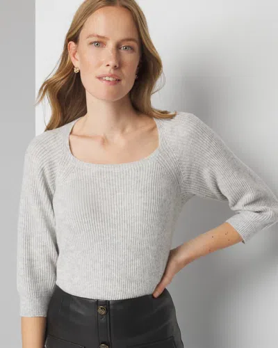 White House Black Market Ribbed Raglan Pullover Sweater In Heather Lunar