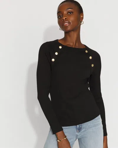 White House Black Market Ribbed Stretch Button Long-sleeve Tee In Black