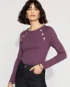 White House Black Market Ribbed Stretch Button Long-sleeve Tee In Purple