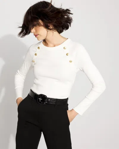 White House Black Market Ribbed Stretch Button Long-sleeve Tee In White