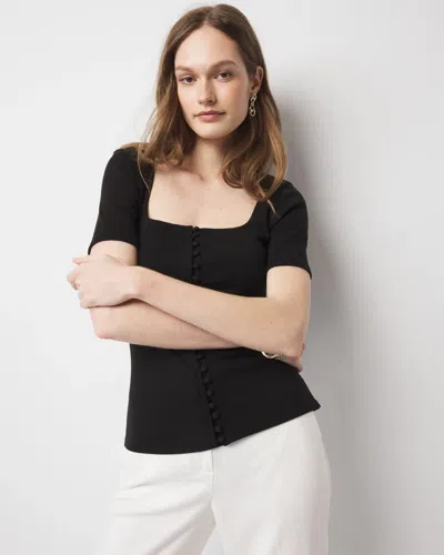 White House Black Market Ribbed Stretch Button Tee In Black