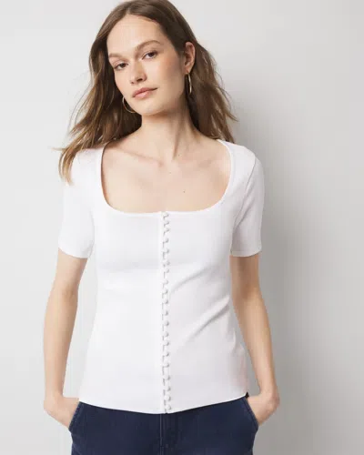 White House Black Market Ribbed Stretch Button Tee In White
