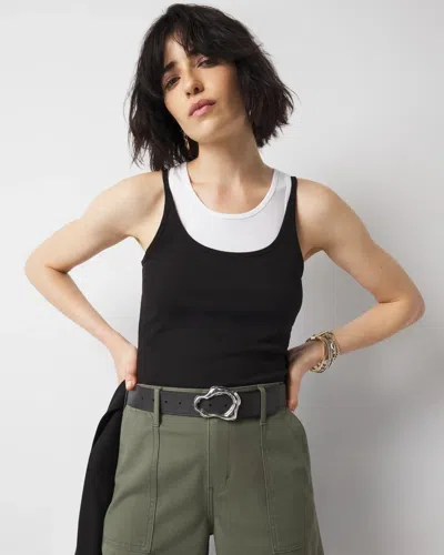 White House Black Market Ribbed Stretch Layered Tank Top In Black/white Colorblock