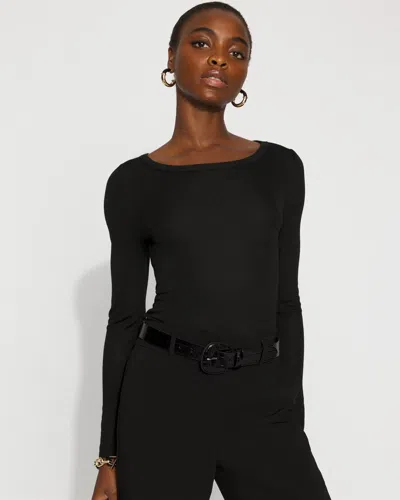 White House Black Market Ribbed Stretch Metallic Long-sleeve Tee In Black
