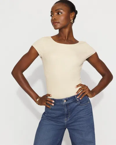 White House Black Market Ribbed Stretch Metallic Tee In Neutral