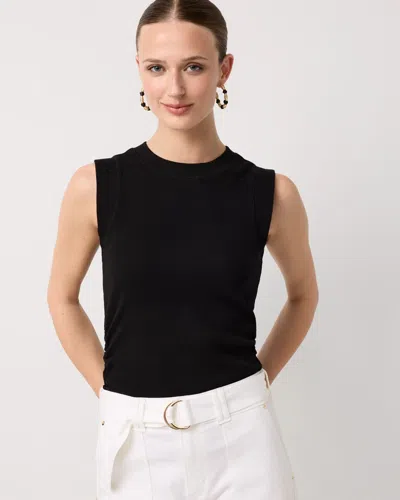 White House Black Market Ribbed Stretch Ruched Side Tank Top In Black