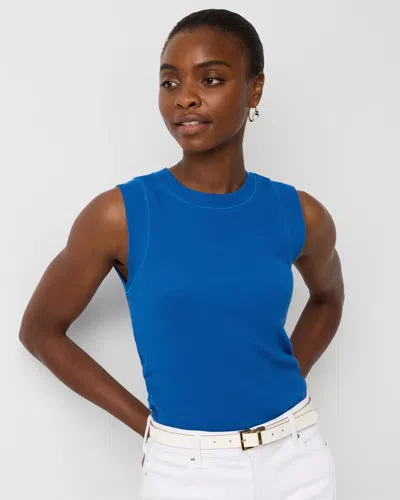 White House Black Market Ribbed Stretch Ruched Side Tank Top In Blue