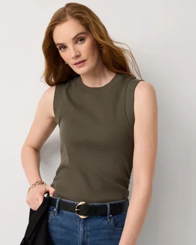 White House Black Market Ribbed Stretch Ruched Side Tank Top In Brown