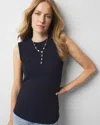 White House Black Market Ribbed Stretch Ruched Side Tank Top In Officer Blue