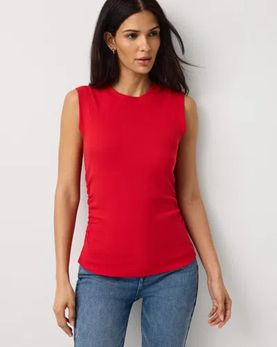 White House Black Market Ribbed Stretch Ruched Side Tank Top In Red