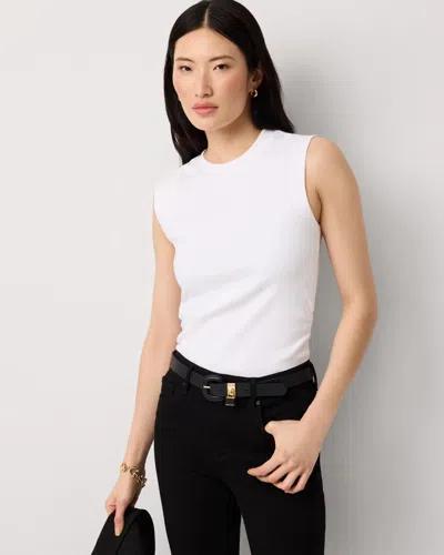 White House Black Market Ribbed Stretch Ruched Side Tank Top In White