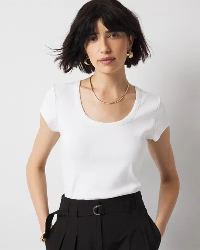White House Black Market Ribbed Stretch Scoop Neck Tee In White