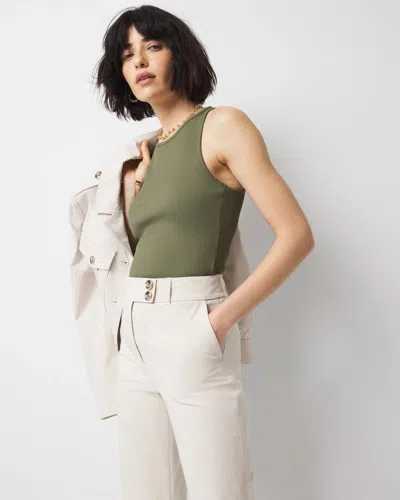 White House Black Market Ribbed Stretch Tank Top In Forever Olive