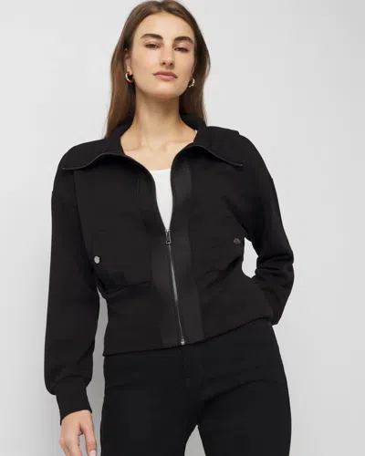 White House Black Market Ribbed Trim Zip-up Jacket In Black