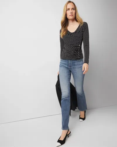White House Black Market Ruched Button Trimmed Top In Grove Dot Black
