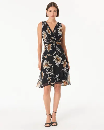 White House Black Market Ruched Chiffon Dress In Tally Floral Black