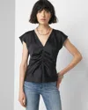 White House Black Market Ruched Front Flutter Sleeve Shell Top In Black