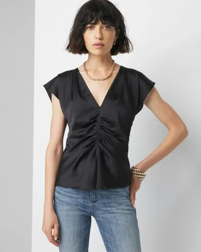 White House Black Market Ruched Front Flutter Sleeve Shell Top In Black