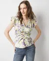 White House Black Market Ruched Front Flutter Sleeve Shell Top In Water Petals Ecru