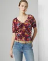 White House Black Market Ruched Front Poplin Top In Scatter Blm Windsor Wine