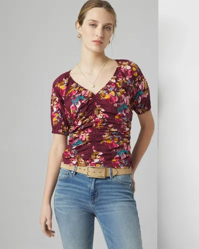 White House Black Market Ruched Front Poplin Top In Scatter Blm Windsor Wine