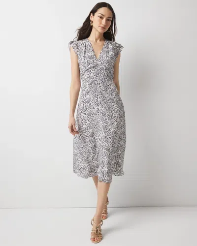 White House Black Market Ruched Midi Dress In Hazel Bloom Ecru