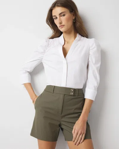 White House Black Market Ruched Sleeve Poplin Blouse In White