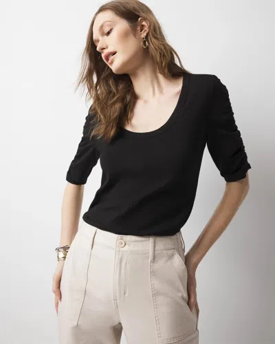 White House Black Market Ruched-sleeve Scoop Neck Top In Black
