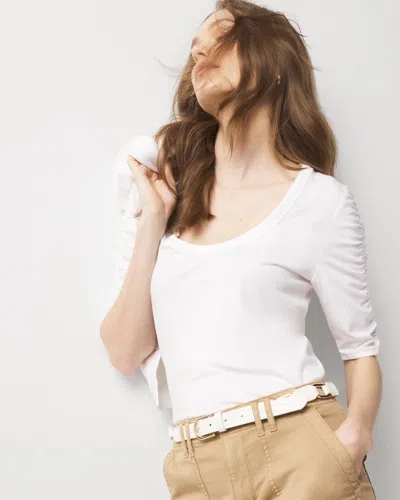 White House Black Market Ruched-sleeve Scoop Neck Top In White